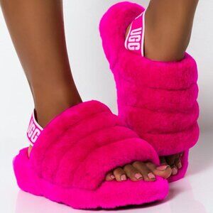 UGG Women's Fluff Yeah Sheepskin Slingback Slippers In Hot Pink/Pink